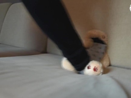 Foot smothering and trampling teddy bear (czech soles, foot domination, femdom, bare feet)