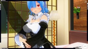 3D HENTAI RE ZERO Rem pounces on a big dick