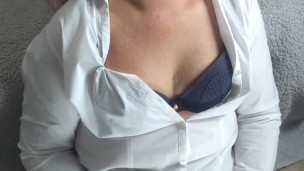 Orgasm with cum on my face. Rubbing my pussy after facial cumshot.