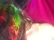 Busty cougar self pleasures after shower smoking pussy fingering lick eat her cum  12/16