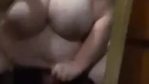 Big bouncing tits milf riding massive dildo on sex stool in front of mirror dripping pussy orgasm