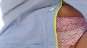 Bicycling no panties boobs bouncing