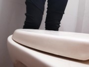 I film my friend peeing standing in my bathroom. 