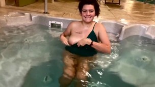 real risky flashing in the public hot tub 