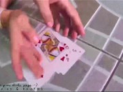 Strip-poker game. Lucky guy and naked girlfriend. Gambling striptease poker 11/16