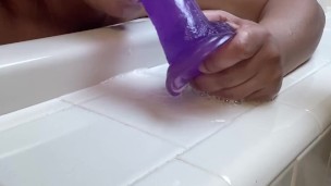 Ebony Deepthroat and Slob on Dildo in Tub