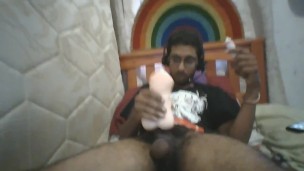 Fleshlight Fuck ! Indian Boy fucks his fleshlight while edging his huge stud cock