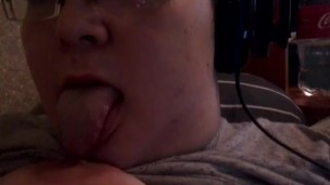 Licking own nipple