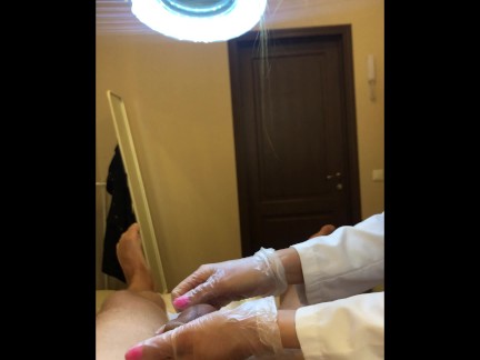 dick wax depilation by Beginner cute girl / holds my foreskin