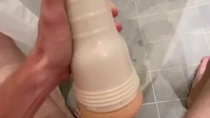 Edged cock cums hard after fleshlight play