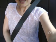 Innocent schoolgirl plays with pussy in Uber, until driver sees, public masturbation in a taxi 11/16
