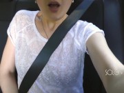 Innocent schoolgirl plays with pussy in Uber, until driver sees, public masturbation in a taxi 13/16