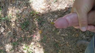 Cumming a big load out in nature