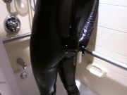 Insanely Hot Girl in a Latex Catsuit Uses Her Vibrator in the Shower and Has a Crazy Orgasm 3/16
