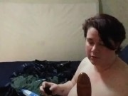 Playing with inflatable dildo in ass