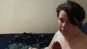 Playing with inflatable dildo in ass