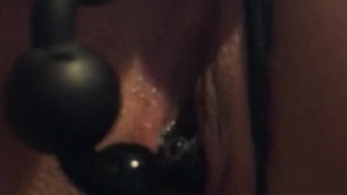 Double penetrated with vibrating butt plug and anal beads