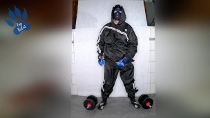 after workout paw in RDX sweatsuit and Vibram FiveFingers