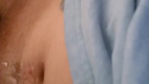Wifey licks cum off of hubby's tummy