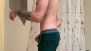 I spot you're in the locker room and put on a show while undressing
