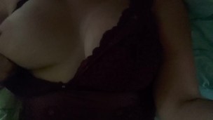 MILF Plays w/ Huge Natural Tits in Lingerie