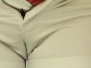 BBW pee desperation and wetting in too tight white shorts