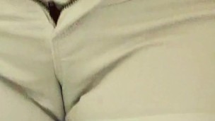 BBW pee desperation and wetting in too tight white shorts