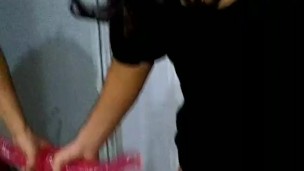 Sissy in a motel dildoing her asshole and shoving a thong up her ass for her man to enjoy the show.