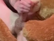 Pissing and jerking my 18 year old big dick with my teddy Bear