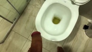 Pissing with a big boner. I went to the toilet during sex.