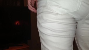 Totally Pissing My Tight White Jeans Standing On The Bed!! ;)