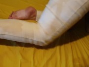 Bedwetting in pee stained white jeans. Feeling lazy and wet the bed again ;P 9/16