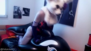 Kalya the furry girl humps her inflatable orca pool toy