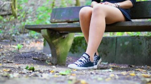Playing With My Pantyhose Feet And Converse On A Parkbench