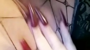 Wet goth pussy in fishnets 