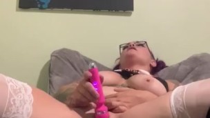 Slutty Schoolgirl Fucks Tight Pussy with Dildo 