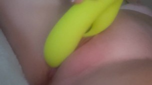 Playing with my freshly shaved pussy 