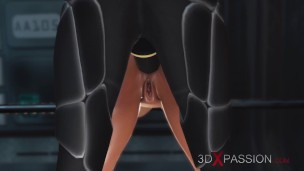 Sci-fi female android fucks a horny girl with a strapon in the spacecraft