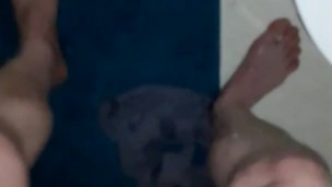 Stroking and measuring hot wet and soapy little hard dick in the shower 
