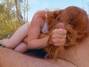 Risky Public Beach Blowjob and HairJob | Cum on Long Ginger Hair | Pale Curvy Redhead MILF Outdoor 12/16