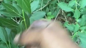 pissing and then jerking off in the woods