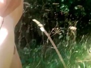 Naked walk in bushes by road. 
