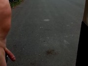 Totally naked barefoot on Roadside flashing 