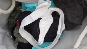 White dirty panties from laundry smell like bitter sweet