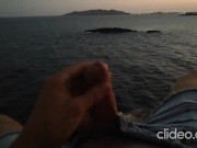 Skinny guy masturbates on a cliff during a sunset in Ibiza 7/16