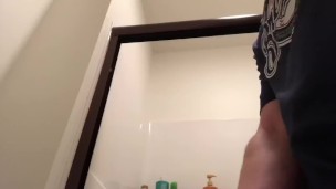 Big Uncut Cock Masturbation Jerks Off Shaking Orgasm Big Load in Bathroom