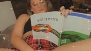  school girl horny while studying 