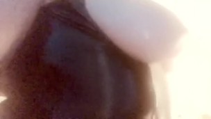 Amateur Chubby milf with big wet tits playing in latex corset with oil and message