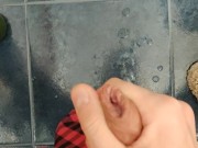 So horny! Jerking off my uncut cock in a bathroom at my friends place 15/16