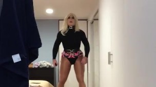 Bimbo Bela's Tease (female mask, trans, crossdressing, heels, skirt) 